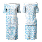 Blue New Zealand Puhoro Maori Tattoo Couples Matching Puletasi and Hawaiian Shirt LT14
