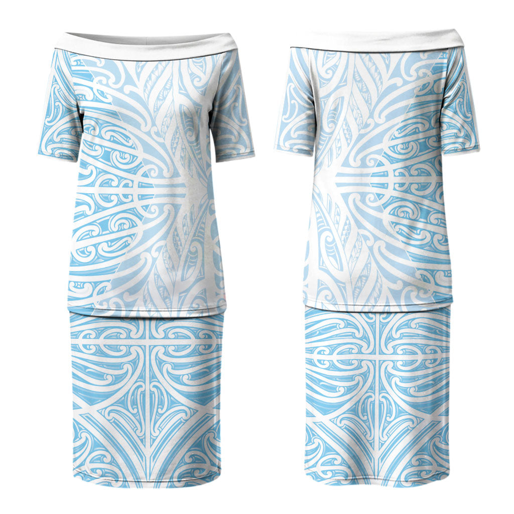 Blue New Zealand Puhoro Maori Tattoo Couples Matching Puletasi and Long Sleeve Button Shirt LT14