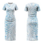 Blue New Zealand Puhoro Maori Tattoo Couples Matching Short Sleeve Bodycon Dress and Hawaiian Shirt LT14
