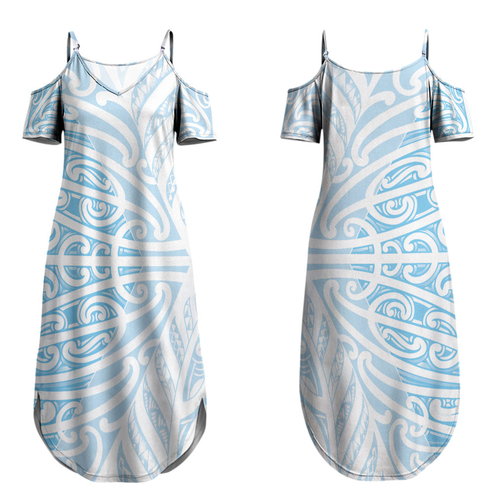 Blue New Zealand Puhoro Maori Tattoo Couples Matching Summer Maxi Dress and Hawaiian Shirt LT14
