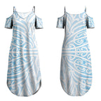 Blue New Zealand Puhoro Maori Tattoo Couples Matching Summer Maxi Dress and Hawaiian Shirt LT14