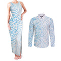Blue New Zealand Puhoro Maori Tattoo Couples Matching Tank Maxi Dress and Long Sleeve Button Shirt