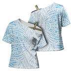 Blue New Zealand Puhoro Maori Tattoo Cross Shoulder Shirt
