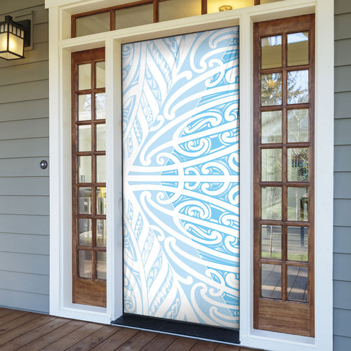 Blue New Zealand Puhoro Maori Tattoo Door Cover