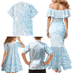 Blue New Zealand Puhoro Maori Tattoo Family Matching Mermaid Dress and Hawaiian Shirt