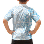 Blue New Zealand Puhoro Maori Tattoo Family Matching Off Shoulder Maxi Dress and Hawaiian Shirt