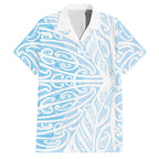Blue New Zealand Puhoro Maori Tattoo Family Matching Off Shoulder Short Dress and Hawaiian Shirt