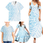 Blue New Zealand Puhoro Maori Tattoo Family Matching Summer Maxi Dress and Hawaiian Shirt