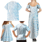 Blue New Zealand Puhoro Maori Tattoo Family Matching Summer Maxi Dress and Hawaiian Shirt