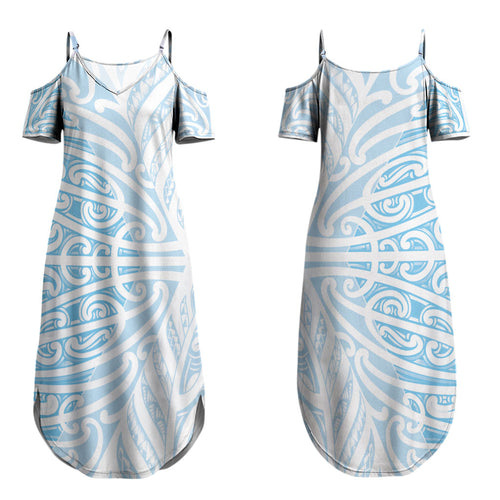 Blue New Zealand Puhoro Maori Tattoo Family Matching Summer Maxi Dress and Hawaiian Shirt