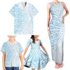 Blue New Zealand Puhoro Maori Tattoo Family Matching Tank Maxi Dress and Hawaiian Shirt