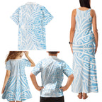 Blue New Zealand Puhoro Maori Tattoo Family Matching Tank Maxi Dress and Hawaiian Shirt