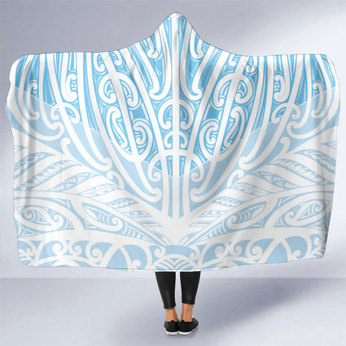 Blue New Zealand Puhoro Maori Tattoo Hooded Blanket