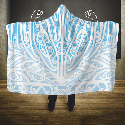Blue New Zealand Puhoro Maori Tattoo Hooded Blanket