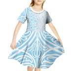 Blue New Zealand Puhoro Maori Tattoo Kid Short Sleeve Dress
