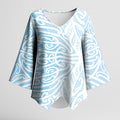 Blue New Zealand Puhoro Maori Tattoo Kimono Sleeve Blouse