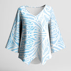 Blue New Zealand Puhoro Maori Tattoo Kimono Sleeve Blouse