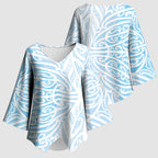 Blue New Zealand Puhoro Maori Tattoo Kimono Sleeve Blouse