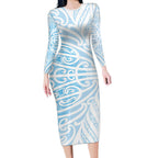 Blue New Zealand Puhoro Maori Tattoo Long Sleeve Bodycon Dress