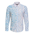 Blue New Zealand Puhoro Maori Tattoo Long Sleeve Button Shirt