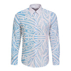 Blue New Zealand Puhoro Maori Tattoo Long Sleeve Button Shirt