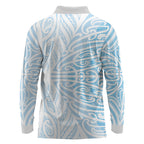 Blue New Zealand Puhoro Maori Tattoo Long Sleeve Polo Shirt
