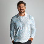 Blue New Zealand Puhoro Maori Tattoo Long Sleeve Polo Shirt