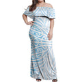 Blue New Zealand Puhoro Maori Tattoo Off Shoulder Maxi Dress