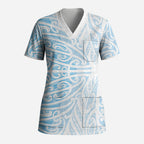 Blue New Zealand Puhoro Maori Tattoo Scrub Top