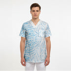 Blue New Zealand Puhoro Maori Tattoo Scrub Top