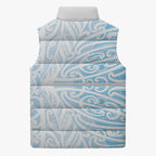 Blue New Zealand Puhoro Maori Tattoo Sleeveless Puffer Jacket