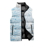 Blue New Zealand Puhoro Maori Tattoo Sleeveless Puffer Jacket