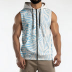 Blue New Zealand Puhoro Maori Tattoo Sleeveless Zip Hoodie