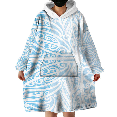 Blue New Zealand Puhoro Maori Tattoo Wearable Blanket Hoodie