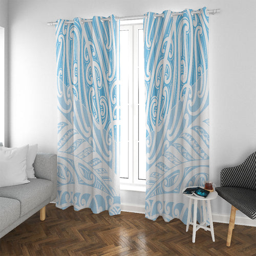 Blue New Zealand Puhoro Maori Tattoo Window Curtain