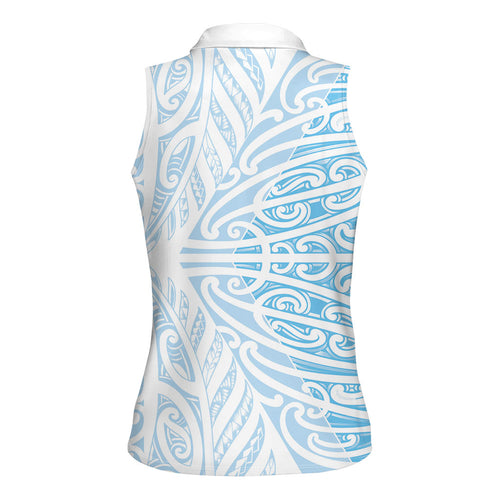 Blue New Zealand Puhoro Maori Tattoo Women Sleeveless Polo Shirt