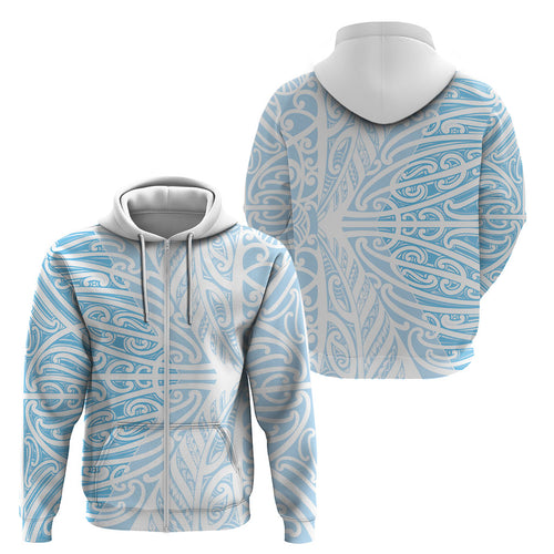 Blue New Zealand Puhoro Maori Tattoo Zip Hoodie