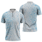 Blue New Zealand Puhoro Maori Tattoo Zipper Polo Shirt