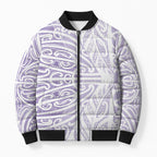 Purple New Zealand Puhoro Maori Tattoo Bomber Puffer Jacket