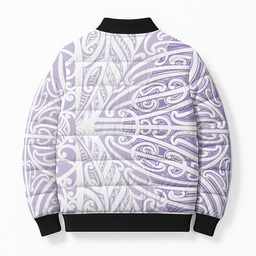Purple New Zealand Puhoro Maori Tattoo Bomber Puffer Jacket