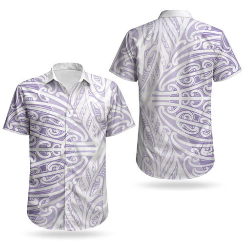 Purple New Zealand Puhoro Maori Tattoo Couples Matching Long Sleeve Bodycon Dress and Hawaiian Shirt