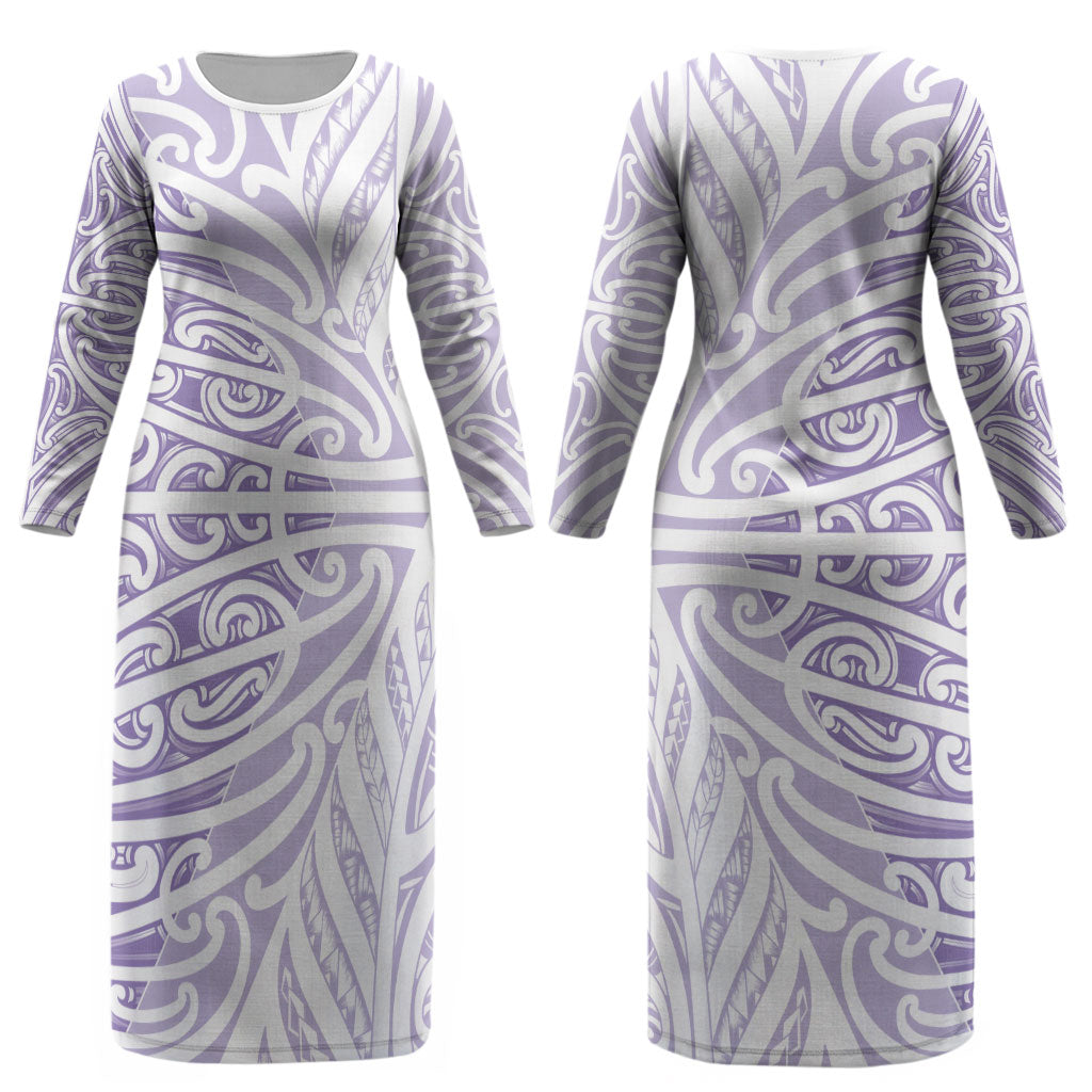 Purple New Zealand Puhoro Maori Tattoo Couples Matching Long Sleeve Bodycon Dress and Hawaiian Shirt LT14
