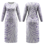 Purple New Zealand Puhoro Maori Tattoo Couples Matching Long Sleeve Bodycon Dress and Hawaiian Shirt LT14