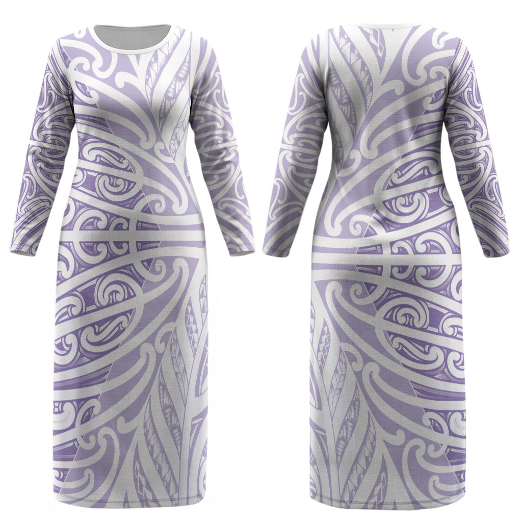 Purple New Zealand Puhoro Maori Tattoo Couples Matching Long Sleeve Bodycon Dress and Long Sleeve Button Shirt LT14