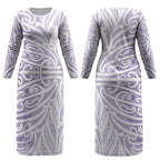 Purple New Zealand Puhoro Maori Tattoo Couples Matching Long Sleeve Bodycon Dress and Long Sleeve Button Shirt LT14