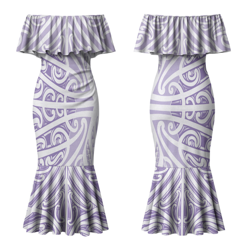 Purple New Zealand Puhoro Maori Tattoo Couples Matching Mermaid Dress and Hawaiian Shirt LT14