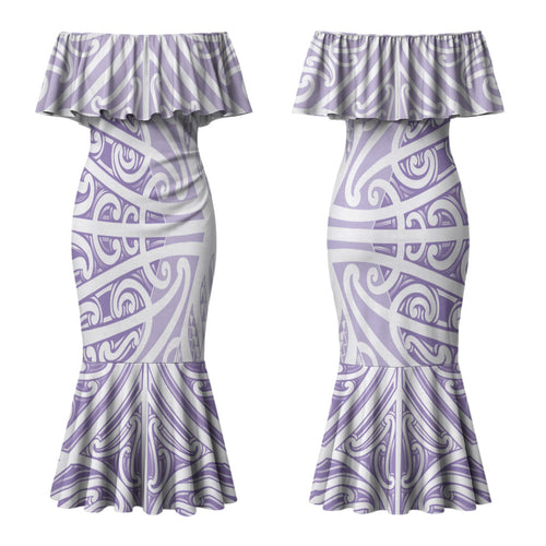 Purple New Zealand Puhoro Maori Tattoo Couples Matching Mermaid Dress and Hawaiian Shirt LT14