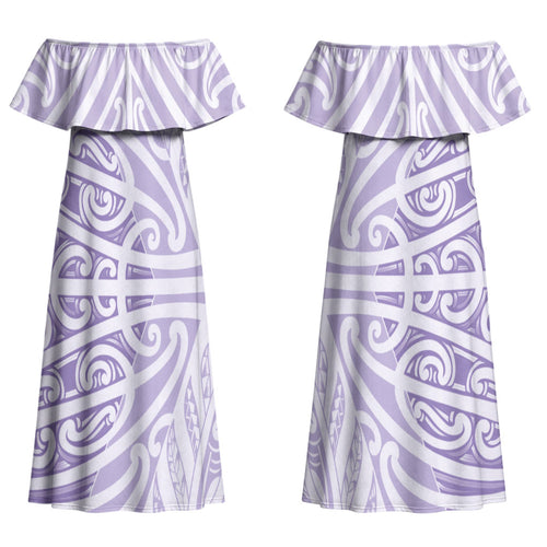 Purple New Zealand Puhoro Maori Tattoo Couples Matching Off Shoulder Maxi Dress and Hawaiian Shirt LT14