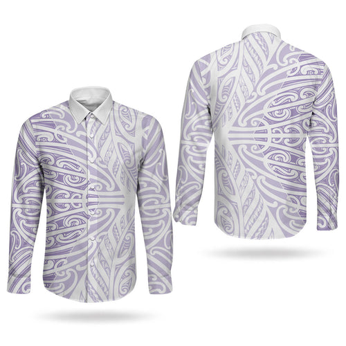Purple New Zealand Puhoro Maori Tattoo Couples Matching Off Shoulder Maxi Dress and Long Sleeve Button Shirt