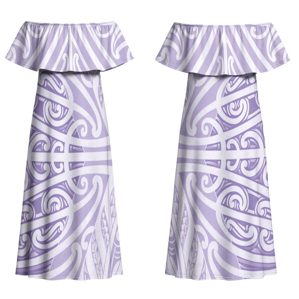 Purple New Zealand Puhoro Maori Tattoo Couples Matching Off Shoulder Maxi Dress and Long Sleeve Button Shirt LT14